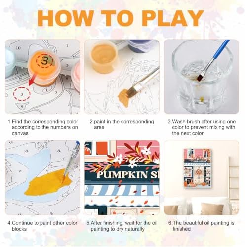SENQAO Street Shop Paint by Numbers Kit for Adults Beginner, Fall Pumpkin Adult Paint by Number Kits on Canvas, DIY Acrylic Oil Easy Painting by Numbers for Home Wall Decor 8X12 inch