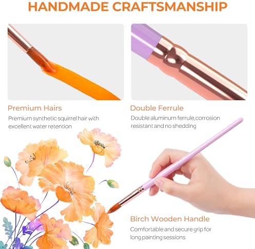 Nicpro 12pcs Round Watercolor Brushes, Aesthetic Pastel Paint Brush Set