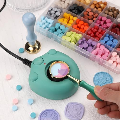 Electric Green Wax Seal Warmer with Spoon and Tweezers - Great Tool for DIY Wax Seals and Stamps