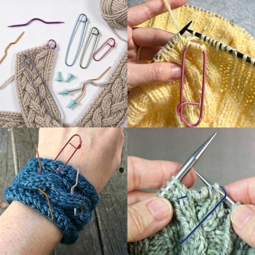 Lampstop 15Pcs Aluminum Cable Needles & Stitch Holders Knitting Tools, Safety Pin Brooch Weaving Sweater Knitting Tool, Bent Tapestry Needles for Yarn Sewing Knitting