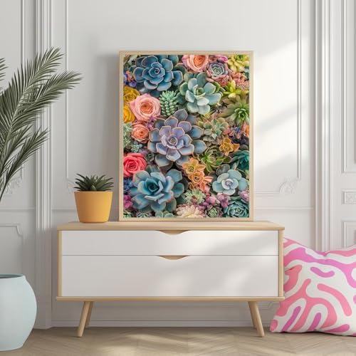Amaieuin Succulent Paint by Numbers Kits for Adults,Canvas Paint by Numbers for Adults,Succulent Paint by Number Adult for Gifts and Home Wall 20x16in