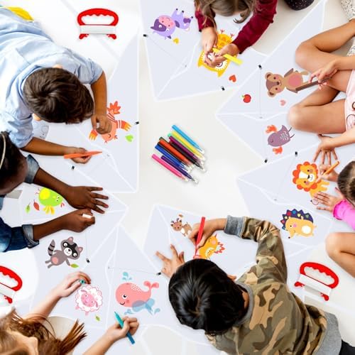 Libima 100 Pcs DIY Blank Kites for Kids Bulk Large Kite Making Kit Easy to Fly Set Party with Watercolor Pens and String Decorating Coloring Party Set for Craft Outdoor Games (Swallow Fish)
