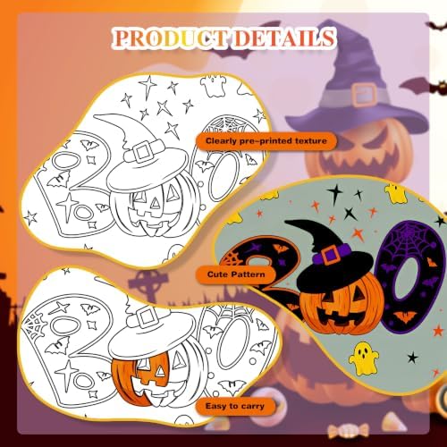 12 Packs Pre Drawn Canvas to Paint, Pre Printed Canvas for Painting, Pre Stretched Canvas Outline Painting Boards for Beginners, Students, Party Favors(4 * 4in) (Halloween)