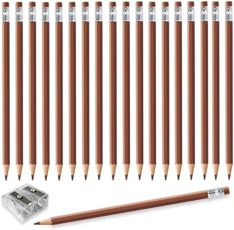 Adhere 25pcs Checking Pencils Erasable colored Pencils Pre-Sharpened #2 HB,for Checking Tests Grading,Map Coloring, editing Office Favors,including a Free sharpener. (Brown)