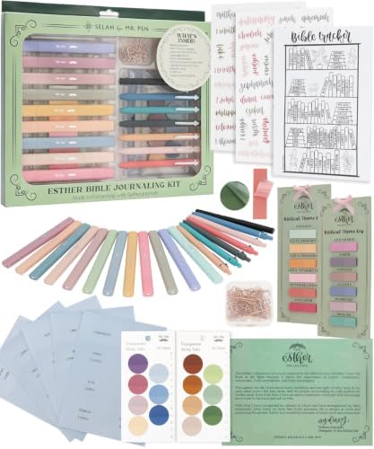 Esther Bible Journaling Kit, Loaded Bible journaling Supplies, Highlighters, Pens, Vellum Bible Tabs, Sticky Notes, Sticker Sheets, Fineliner, Paperclips & Bible Study Guide