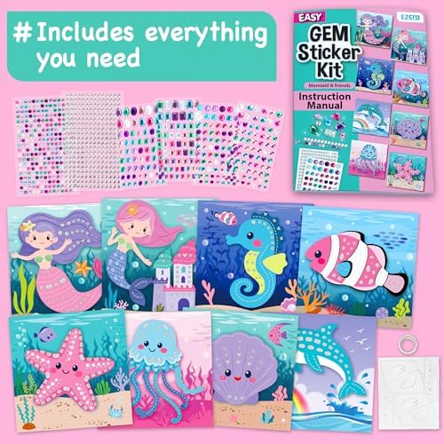 EZCRA Mermaid Gem Sticker Kit for Kids - 800 Stickers, 8 Underwater Themes
