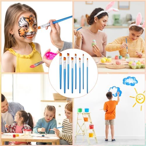 Sherr 48 Pcs Paint Brush Set Bulk Acrylic Brush Wood Paint for Detail Art Crafts Kids Artist Adult Watercolor Oil Face Body(0.28, 0.35, 0.43, 0.59 Inch,Angle Style)