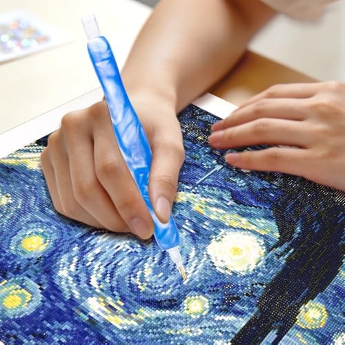RaySoar Diamond Painting Art Drilling Dot Pen with Tips Nibs Placers Tool Accessories for Adults, Gem Rhinestone Picker Stylus New Blue