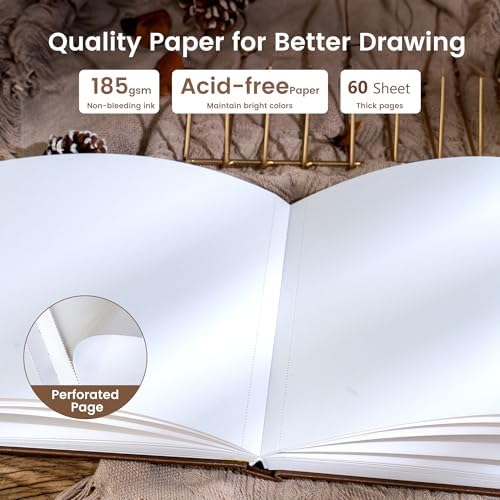 CAGIE Sketch Book for Drawing, 185 GSM Leather Sketchbook 12" x 9", Brown