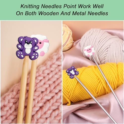 Yzzyemn 10pcs Adult Knitting Needle Stoppers and Knitting Accessories Kit with Bear and Sheep Design in Size 0-5