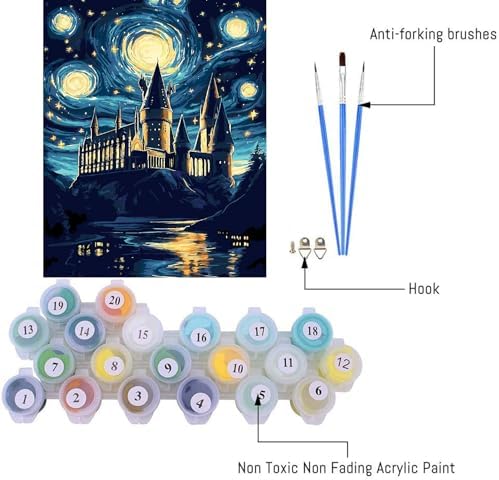 AALBLAC Magic Castle Paint by Numbers Kit for Adults Beginner - Starry Night Castle Paint by Numbers Canvas, DIY Abstract Landscape Oil Painting for Gift Home Wall Decor 16x20inch