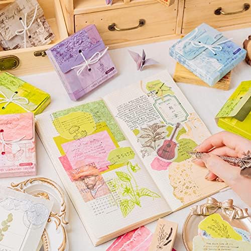 FMOACEN 400 PCS Vintage Scrapbook Paper - Multi-colored (Pink, Gray, Blue, Green) - 3.15 x 3.15 Inch Square Glossy Paper - Decorative Paper Supplies for Scrapbooking, Crafts