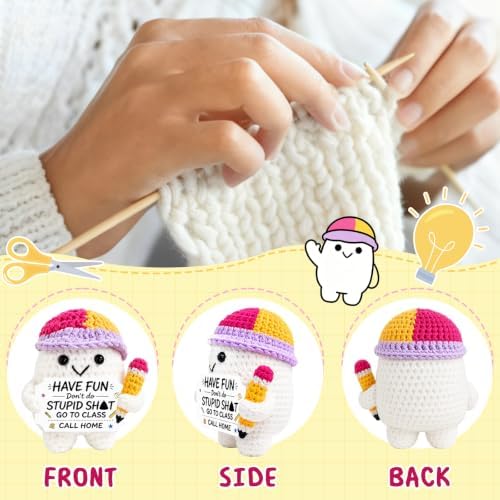 Funny Back to School Supplies for Girls Boys Handmade Crochet Doll Keychain
