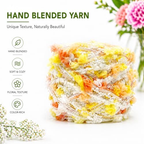 Soft Fancy Yarn for Crochet and Knitting, Novelty Art Yarn for DIY Crafts, Textured Decorative Yarn for Weaving, Handmade Projects and Home Decor (Sunny Gold)