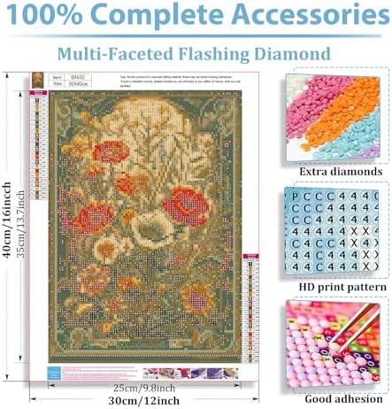 Flowers Diamond Art Kits for Adults, Diamond Painting Kits 12x16 Inch | Diamond Painting Kits for Adults Beginners, Gem Art, 5D Full Drill, DIY Arts and Crafts for Gift Home or Decor