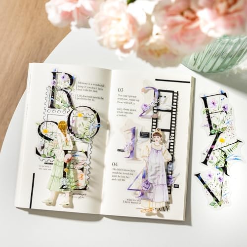 216 Pcs Floral Alphabet and Number PET Stickers for Scrapbooking