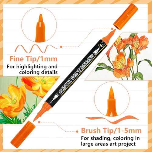 100-Pack Acrylic Paint Pens, Dual Tip with Brush & Fine, Carrying Case | 88 Regular +12 Metallic Color, Ideal for Rock, Canvas, Wood, Fabric, Black Paper, Photo Album, Card Making, DIY Crafts