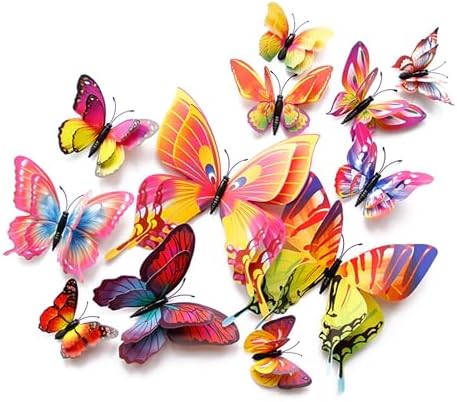 OPSEAM 3D Butterfly Wall Decor Butterfly Decorations Stickers with Magnets | 48 PCS Multiple Colour,12 Styles Double Layer Butterfly for Classroom Decoration,Locker Refrigerator, Reusable,Waterproof