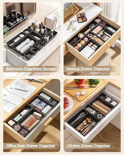 KEMETHY 25 PCS Plastic Drawer Organizers Set, 4 Sizes Vanity Organizer
