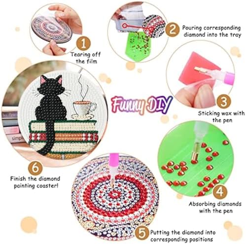 8 Pack Bookshelf Diamond Art Coasters,Diamond Painting Coasters Kits