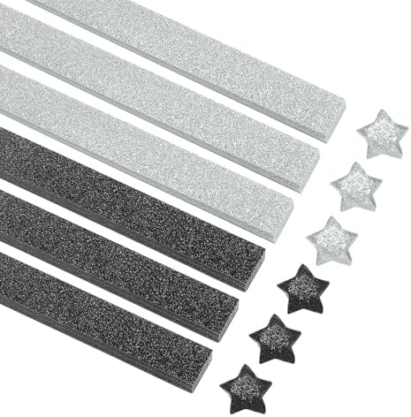 MECCANIXITY 200 Sheets Origami Paper Glitter Stars Papers Black,White Fold Paper for Beginner Arts Crafts Projects,0.4 x 8.7 Inch