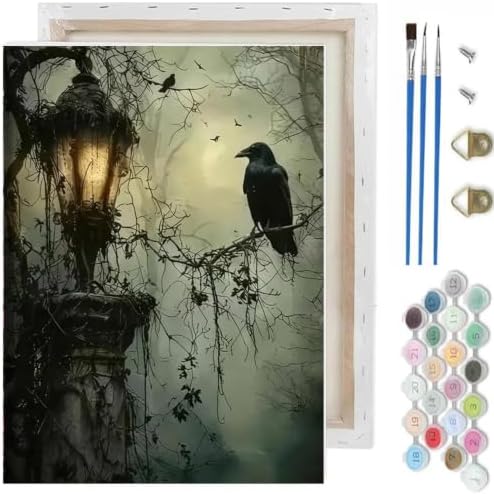 Gothic Paint by Numbers Kit for Adults,Crow DIY Paint by Number with Frame