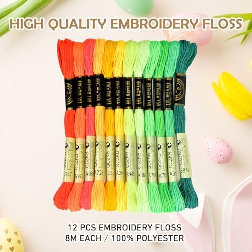 Premium Rainbow Color Embroidery Floss - Cross Stitch Threads - Friendship Bracelets Floss - Crafts Floss - 12 Skeins Per Pack Embroidery Floss,Red-Yellow-Green Gradient