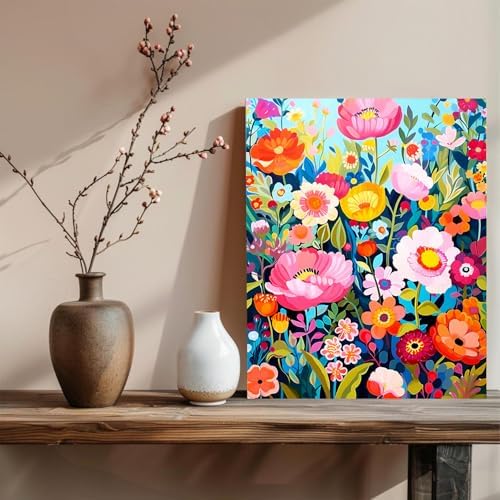 xcemhil Flowers Paint by Number Kit for Adults, Paint by Numbers Flowers, Adult Paint by Number Kits on Canvas for Gift Home Wall Decor 16x20in