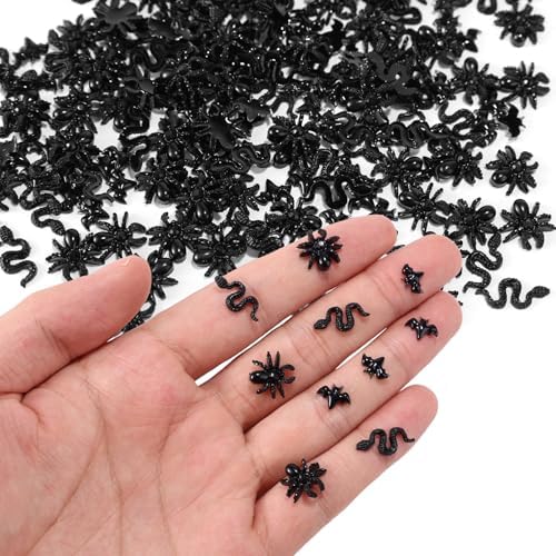 210pcs Halloween Mini Resin Creatures, Miniature Bats Snakes Spiders