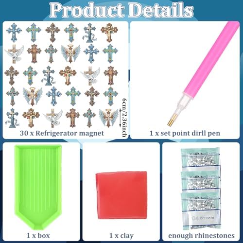 Motipuns 30 Pcs Diamond Magnets,Cross of Jesus,Dark Blue