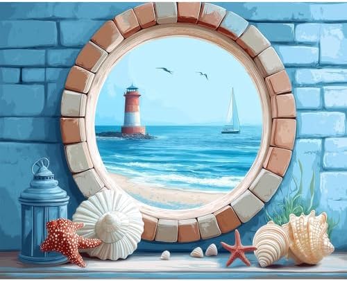 Natuyalo Paint by Numbers Kit for Adults, Lighthouse Paint by Number for Beginners, Seaside View Adult Paint by Number Kits for Gifts and Home Wall Decor 16x20 Inch (Frameless)