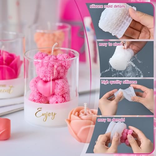 Rose Candle Making Kit with Round Gift Box,DIY Soy Wax Kit(Rose red)