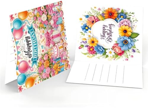 ACSAUMMY DIY Happy Birthday Diamond Art Painting Cards, 6 Pack Cake Gem Art Greeting Cards with Envelopes, 5D Diamond Dots Kits Birthday Cards Making Kits for Adults Family Friends Birthday Gifts