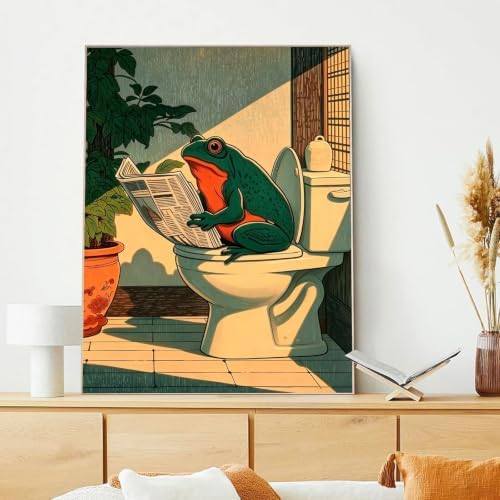 xcemhil Frog Paint by Numbers Kit for Adults Beginner, Bathroom Paint by Numbers for Adult, Acrylic Paint by Number Kits Suitable for Home Wall Art Decor Gifts 16x20 Inch