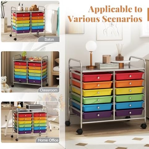 COSTWAY 12-Drawer Rolling Storage Cart, Utility Storage Organizer Cart