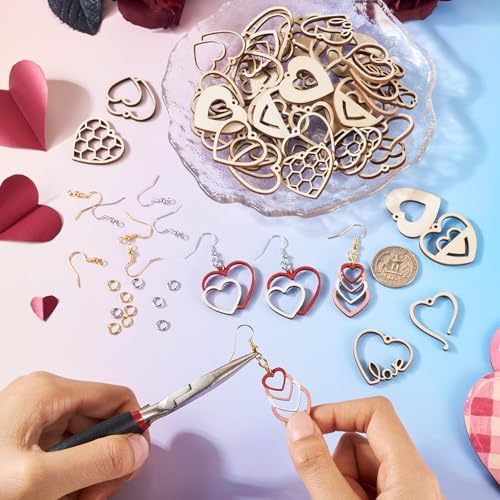 Elecrelive 60pcs Valentine's Day Wooden Earring Set Wooden Heart Charms Unfinished Wood Charms Wood Cutout Earrings for DIY Earring Necklace Jewelry Making