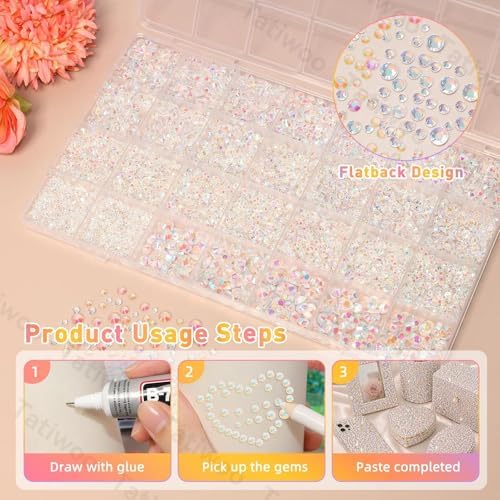 28Grids Clear AB Flatback Bedazzling Gems 2-6mm, Resin Rhinestones Kit