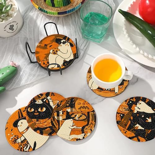 DOTSOPS 8 PCS Halloween Diamond Art Kits for Adults Diamond Art Coasters