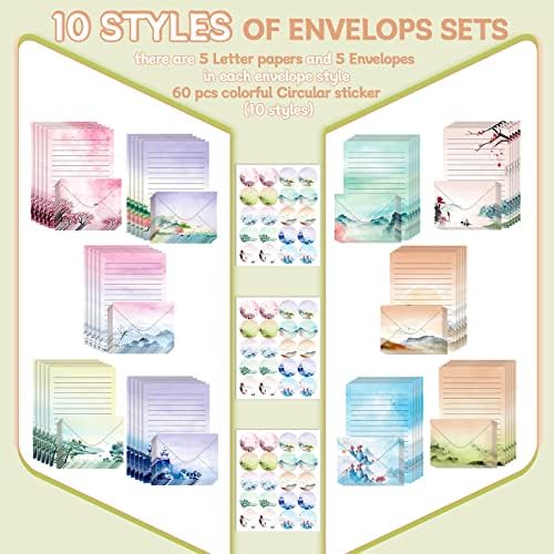 TaoBary 160 Pcs Ink Painting Stationery Paper and Envelopes Set