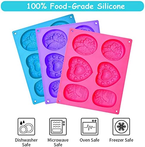 3 Pack Silicone Soap Molds, 6 Cavities, Mixed Patterns, BPA Free, Easy Release