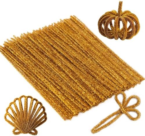 Caydo 200 Pieces Glitter Golden Pipe Cleaners, Thick Fluffy Chenille Stems, Pipe Cleaner Crafts for Arts & Crafts, Perfect for Making Animals, Flowers, and Home Decorations