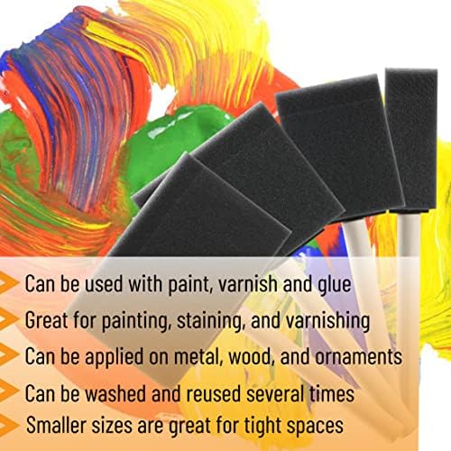 Bates- Foam Paint Brushes, 1”, 2”, 3" & 4”, 20 Pack, Wooden Handle | Sponge Brushes for Painting, Staining, Varnishes, Gluing and DIY Craft Projects on Wood, Metal & More
