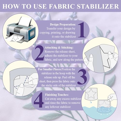 Water Soluble Stabilizer for Embroidery - Stick and Stitch Wash Away Paper 8.5x11 Inch 8-Pack, Printable Stabilizer for Hand & Machine Embroidery, Ideal for Printing & Drawing Patterns
