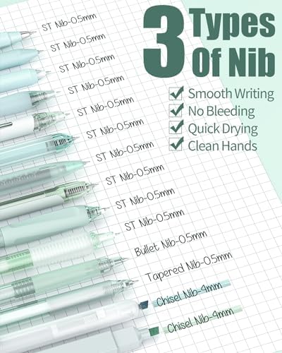Four Candies Green Pens, Black & Green Ink, 0.5mm Fine Point, 2 Highlighter