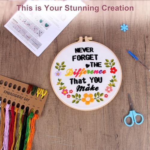 Haootadiy Beginner Embroidery Kit for Adults, Easy Cross Stitch Kit for Beginners and Adults, Full Embroidery Hoop Kit with Needles and Thread Included (Pattern 2)