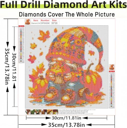 ARPADAMO Gnome Pumpkin Diamond Art Kits for Adults Diamond Painting 14x14in