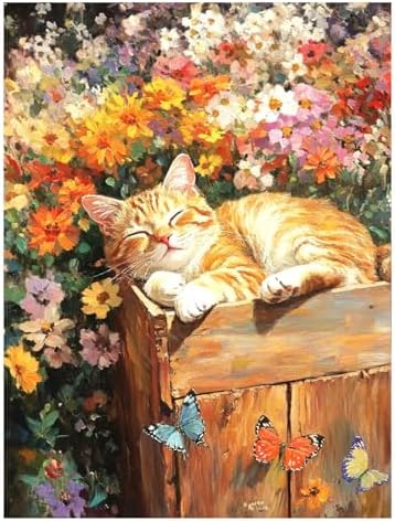 AUKELHJ Diamond Art Kits for Adults, Cat Diamond Painting, 12x16 Inch