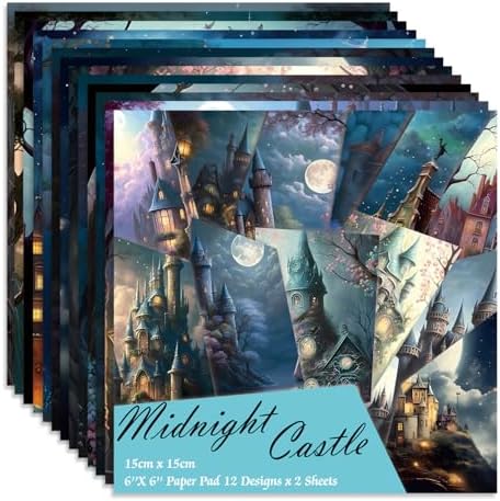 6x6" Cardstock Single Sided Scrapbooking,Craft Decorative Scrap Book Paper | 160gsm,24-Sheet 12Patterns Colored Paper,Junk Journal Supplies,Vivid Origami Papers DIY Craft Gift Wrapping Album.Midnight