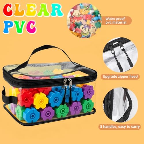 8 Packs Toy Storage Bags, Reusable Clear PVC Board Game Storage, Toy Storage Organizer Bags with Zipper for Building Blocks, Puzzle and Handmade Accessories, Clear Toiletry Bag