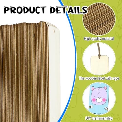 120 PCS Wood Blank Bookmarks Set with 10M Rope
